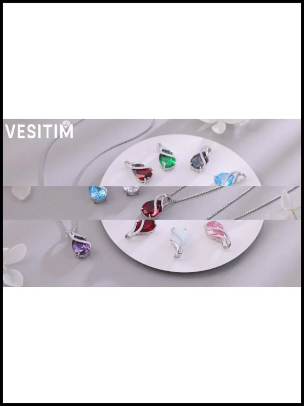 Sterling Silver Teardrop Pendant Necklace with Created Ruby Birthstone